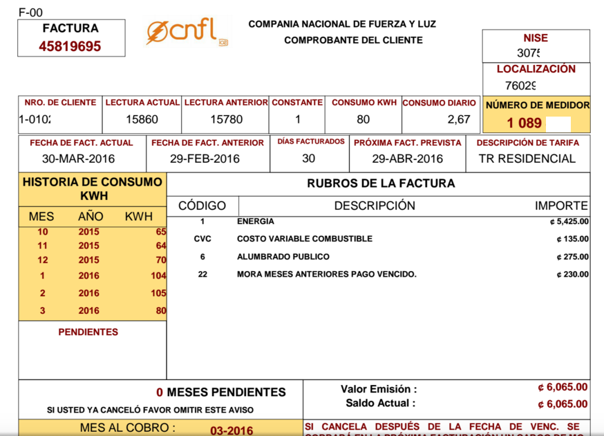 Facturas de energía eléctrica